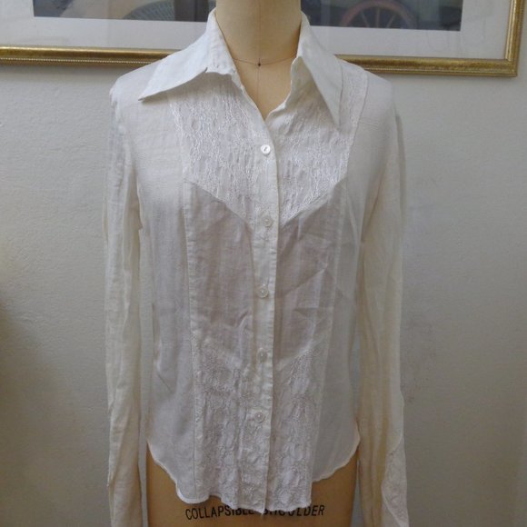 Allen B White Lace Button Down Long Sleeve Top - Picture 1 of 6
